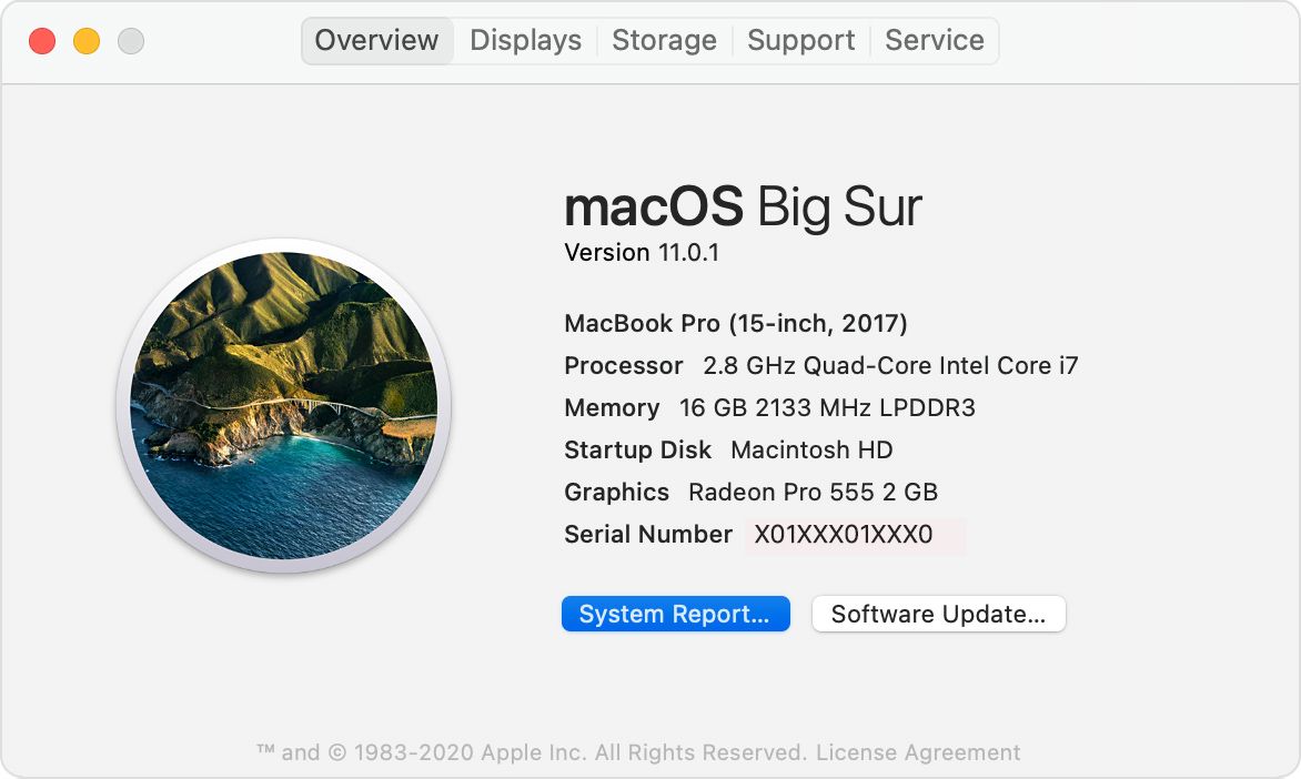 macOS Big Sur Mac Overview System Report