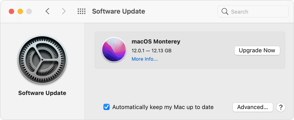 macOS Big Sur System Prefs Software Update to Monterey